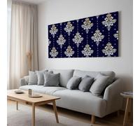 Générique Tableau Décoration Murale Rayures Florales Traditionnelles Bleues Et Dorées 120 x 60 cm, Impression sur Toile avec Cadre en Bois Baroque Art Mural pour Chambre, Salle à manger, Salon
