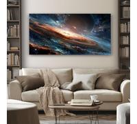 Générique Tableau Decoration Murale Science Fiction Univers Peinture sur Toile Abstrait L'espace Grand Tableau Decoration Murale Orange et Bleu Cadre Salon Image sur Toile Esthétique 70x140 cm