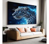 Générique Tableau Decoration Murale Sombre- Impression sur toile avec Cadre Léopard Bleu Science-Fiction pour Chambre Salon Bureau, Peinture Tableau Image sur toile 40 x 30 cm