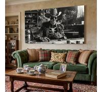Générique Tableau Decoration Murale Western Squelette Grande Impression Sur Toile Gothique Crâne Image Sur Toile Fumée Chapeau de cowboy Salon Chambre Poster Mural Sans Cadre 80x160 cm