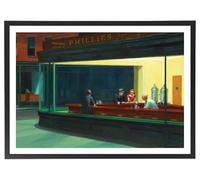 Générique Tableau Edward Hopper - Nighthawks 70 x 50 cm - Affiche Reproduction avec cadre en bois noir inclus