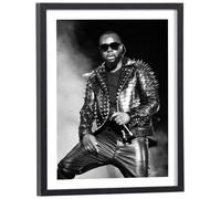 Générique Tableau Gims 30 x 40 cm avec cadre en bois noir inclus - Affiche musique rap français noir et blanc
