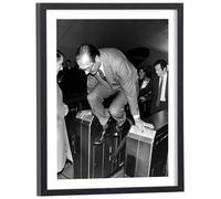 Générique Tableau Jacques Chirac métro 30 x 40 cm avec cadre en bois noir inclus - Affiche décoration politique Vintage noir et blanc