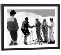 Générique Tableau Les Bronzés font du ski 40 x 30 cm avec cadre en bois noir inclus - Affiche cinéma culte noir et blanc