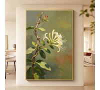 Générique Tableau Moderne À L'Huile Entièrement Peint À La Main Représentant Une Fleur De Chèvrefeuille. Œuvre D'Art Sans Cadre Esthétique Et Idéale Pour Le Salon. Décoration Originale Pour La Maison