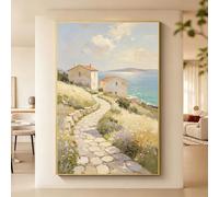 Générique Tableau Moderne À L'Huile Entièrement Peint À La Main Représentant Une Ville Côtière. Œuvre D'Art Botanique Esthétique Sans Cadre Idéale Pour Le Salon. Décoration Originale Pour La Maison.