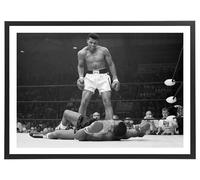 Générique Tableau Mohamed Ali 70 x 50 cm avec cadre en bois noir inclus - Affiche décoration boxe noir et blanc