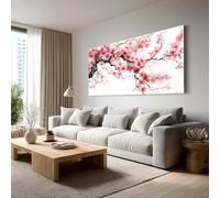 Générique Tableau sur Toile Aquarelle Fleur de Cerisier 80x160 cm | Grand Format XXL Decoration Murale Japonais Sakura Bois pour Salon Chambre Floral Branche Art Mural Moderne