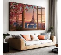 Générique Tableau sur Toile Design 120L x 80l cm Moderne Tour Eiffel Plantes Fleurs, Décoration Murale Moderne Encadrée Anime pour Salon et Chambre - Impression Haute Définition Prête à Accrocher