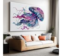 Générique Tableau sur Toile Design 40L x 30l cm Aquarelle Océan Animal Méduse, Décoration Murale Moderne Encadrée Minimaliste pour Salon et Chambre - Impression Haute Définition Prête à Accrocher