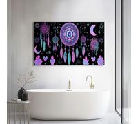 Générique Tableau sur Toile Design Violet Ethnique Étoiles Attrape Rêves 100L x 75l cm, Décoration Murale Moderne Encadrée Bohème pour Salon et Chambre - Impression Haute Définition Prête à Accrocher