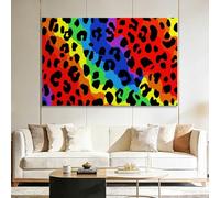Générique Tableau sur Toile Moderne 100L x 75l cm Abstrait Moderne Motif Léopard, Tableau sur Toile Décoration Murale Encadrée Prête à Accrocher Multicolore pour Salon et Chambre, Châssis en Bois