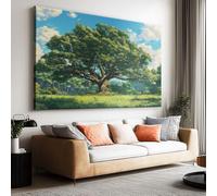 Générique Tableau sur Toile Moderne 120L x 60l cm Abstrait Forêt Prairie Ciel Nuages, Tableau sur Toile Décoration Murale Encadrée Prête à Accrocher Anime pour Salon et Chambre, Châssis en Bois