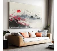 Générique Tableau sur Toile Moderne 120L x 60l cm Montagnes Coucher de Soleil Plantes Fleurs avec Cadre, Peinture Murale Artistique Chinois pour Décoration Maison - Cadeau de Crémaillère Prêt à Poser