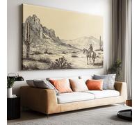 Générique Tableau sur Toile Moderne 40L x 30l cm Désert Montagnes Cactus Animal Cheval avec Cadre, Peinture Murale Artistique Sud Ouest pour Décoration Maison - Cadeau de Crémaillère Prêt à Poser