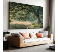 Générique Tableau sur Toile Naturel Forêt Brumeuse Arbres Montagnes Couleurs Éclatantes 120L x 80l cm, Décoration Murale Encadrée Résistante à la Lumière Paysage - Art Mural Prêt à Poser pour Salon