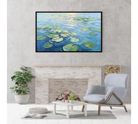 Générique Tableau Texturé Représentant Un Étang De Lotus Bleu Vert. Peinture À L'Huile Moderne, 100% Peinte À La Main, Sans Cadre. Œuvre Esthétique Idéale Pour Le Salon Ou La Chambre À Co