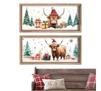 Générique Tableau Vache Highland | Duo Impression Rustique sur Bois,Photos Vache,Pour Cuisine, Chambre, Salon, Nursery, Maison et Bureau