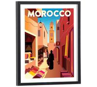 Générique Tableau Vintage du Maroc 30 x 40 cm avec cadre en bois noir inclus - Affiche décoration Paysage du Maghreb, Pays du monde
