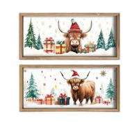 Générique Tableaux Vache Highland Décor Murale | Duo Impression Rustique sur Bois - Photos Vache,Pour Cuisine, Chambre, Salon, Nursery, Maison et Bureau