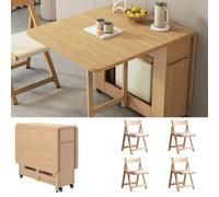 Générique Tables de Salle à Manger Extensible en Bois avec Rangement et roulettes Gain de Place Tables de Cuisine Pliantes multifonctionnelles(1 * 4 Table Set)