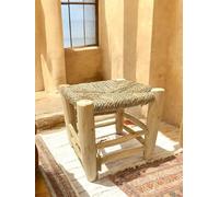 Générique Tabouret Beldi Marocain - Artisanat Authentique en Bois d’Eucalyptus et Corde Tressée - 30x30 cm - Souvenir d'enfance