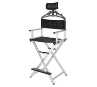 Générique Tabouret de maquilleur Pliant Extra Haut - Chaise de réalisateur Portable avec Appui-tête pour Camping, Salon, Studio - Capacité de Charge : 136 kg, Argent