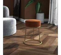 Générique Tabouret Rond en Velours Marron, Chaise Ronde Confortable avec Base en Fer Robuste, Siège Rembourré Doux pour Salon et Couloir, Design Classique et Élégant