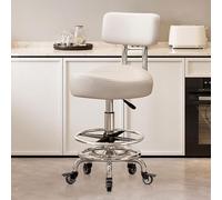 Générique Tabouret Roulant réglable, Chaise de dessinateur avec Dossier et Repose-Pieds, Chaise de Bureau pour la Maison, la Cuisine, Le Cabinet médical, Le Dentiste, l'atelier, Le Laboratoire(White)