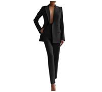 Générique Tailleur Femme 2 Pièces Elegant à Manches Longues Slim Fit Blazer Veste Formel Bureau Travail Pantalon Costumes Revers Manteau Ensemble Blazer OL Couleur Unie