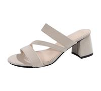 Générique Talon Femme Confortable Chaussure Femme Confort Europe Et Les États Vent Poisson Bouche Un Mot Talon Haut Épais avec Tempérament avec Tête Ronde Bout Ouvert Chaussures Compensées (White,40)