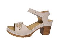 Générique Talon Femme Confortable Chaussure Ouverte Femme Sandales D'Été À Talons Épais Et Bout Ouvert pour Femmes,Avec Boucle Latérale Chaussures de Plage Sandales Reflexologie (Beige,40)