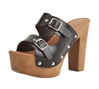 Générique Talon Femme Confortable Sandales Confort Femme Femmes Bloc Talons Chaussures de Cour Femmes Plate Sandales Chaussures de Fête Dames Tête Ronde Robe Chaussure Orthopedique (Black,40)