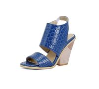 Générique Talons Femmes Épais À Talon Bloc Texturé en Cuir PU Gaufré Crocodile Double Bride Bout Ouvert Slingback Élastique sans Boucle Été Rendez-Vous Soirée Moderne,Bleu,43 EU
