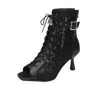 Générique Talons Fins Femme 2026 Bout Rond Lacets Devant Fermeture Éclair Arrière Bottines Brides Arrière pour Loisirs (Black, 40)