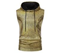 Générique Tank Top Blanc Homme - Débardeur D'été pour Hommes Hommes Nouveau 70s Disco à Capuche Or Chaud à Manches Courtes Gilet Petit Haut
