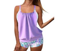 Générique Tankini Grande Taille Maillot de Bain Short Femme Ensemble de Maillot Bain Tankini À Angle Plat Imprimé Grande Taille pour Femme Maillots Short (Purple,XL)