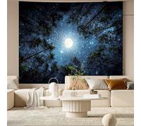 Générique Tapestries Extra Large 180 x 230 cm, Custom Image Logo Text Personalized Tapestry Wall Hanging Backdrop, Blue, White, Black Night Sky Moon Stars Tree Forest Pattern,