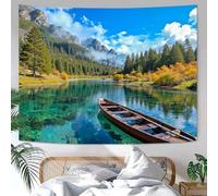 Générique Tapestries Extra Large 200 x 300 cm, Custom Images Banners Signs Personalized Tapestry Wall Hanging, Blue, Green, Yellow Forest Mountain Clouds River Landscape Pattern,