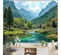 Générique Tapestries Extra Large 200 x 300 cm, Custom Images Banners Signs Personalized Tapestry Wall Hanging, Green, Blue, Beige Forest Mountain Clouds River Landscape Pattern,