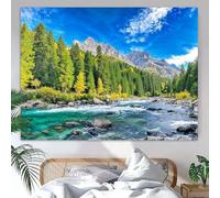 Générique Tapestries Wall Art for Bedroom Living Room Dining Room Extra Large Tapestry 160 x 230 cm,Multicolor Modern Blue, Green, Yellow Woodlands Landscape Print,