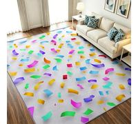 Générique Tapis 120 x 170 cm Interieur Antidérapant Absorbant, Facile à Nettoyer - Moderne Cartoon Moquette, Confettis Rubans Bloc Couleur Tapis de Sol Doux pour Chambre, Salon, Couloir Blanc