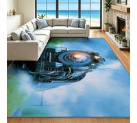 Générique Tapis 120 x 180 cm Lavable Poil Ras Anti Slip Chambre - Rétro NostalgiqueJungle Train Vapeur Ciel Bleu Tapis de Salon, Moquette Decoration Maison pour Salle de Bain et Salle à Manger