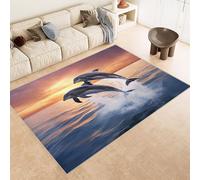 Générique Tapis 180x240 cm Imitation Cachemire Lavable Motif Baleine Saut Mer 3D Haute Résistance Tapis Lavable en Machine Parfait pour Grands Salons Chambres d'Hôtes de Luxe et Espaces de Réception