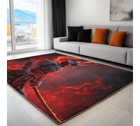 Générique Tapis 3D Anime Ténèbres Feu Samouraï Tapis Salon Extérieur Intérieur Terrasse Balcon Cuisine Chambre Rectangle Antidérapant, Enfant Ado Décoration 80 x 150 cm