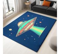 Générique Tapis 3D Dessin Animé Espace Vaisseau Extraterrestre Tapis Salon Extérieur Intérieur Terrasse Balcon Cuisine Chambre Rectangle Antidérapant, Enfant Ado Décoration, Bleu 100 x 150 cm