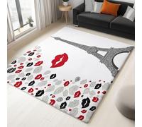 Générique Tapis 3D Minimalisme Paris Tour Eiffel Lèvres, Tapis Salon Extérieur Intérieur Terrasse Balcon Cuisine Chambre Rectangle Antidérapant Enfant Ado Décoration, Blanc 160 x 230 cm