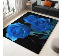 Générique Tapis 3D Minimalisme Roses Peinture À l'huile, Tapis Salon Extérieur Intérieur Terrasse Balcon Cuisine Chambre Rectangle Antidérapant Enfant Ado Décoration, Noir 160 x 230 cm