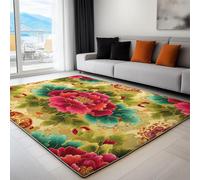 Générique Tapis 3D Oriental Luxe Fleurs Pivoine Tapis Salon Extérieur Intérieur Terrasse Balcon Cuisine Chambre Rectangle Antidérapant, Enfant Ado Décoration 120 x 160 cm