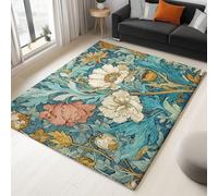 Générique Tapis 3D Victoria Fleurs Feuilles Tapis Salon Extérieur Intérieur Terrasse Balcon Cuisine Chambre Rectangle Antidérapant, Enfant Ado Décoration, Vert 60 x 90 cm